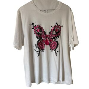 Bella Canvas - Jodi P White Short Sleeve Tee with Hot Pink Embellished Butterfly